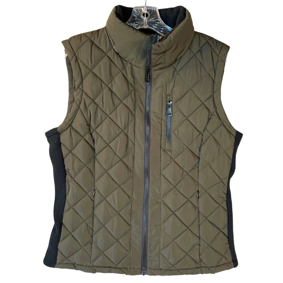 Andrew Marc Green and Black Quilted Zip Vest Womens Size Medium - Picture 1 of 8